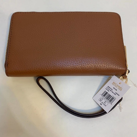 SOLD! MICHAEL KORS FULTON Large Phone Wristlet Wallet Acorn Brown Leather NWT - Picture 10 of 11
